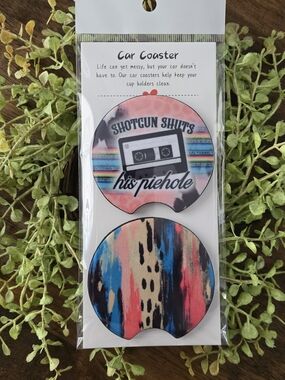 Car Coaster Set - Pink Multi-Color Printed Designs